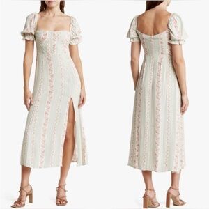 We Wore What Womens 4 Puff Sleeve Midi Dress Multicolour Sweetheart Neck Slit